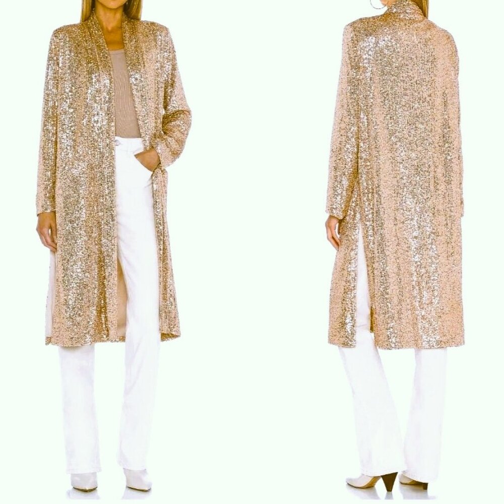 BB DAKOTA Gold Sequin Show Stopper Duster Topper Coat